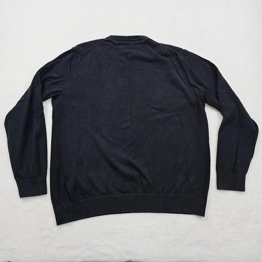Tommy Hilfiger Sweater Mens Large Black Crewneck Logo Pullover Preppy Minimalist